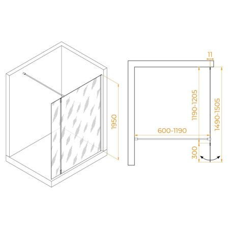 Душевая перегородка RGW Walk In 351005023-14 120х195 стекло прозрачное профиль черный