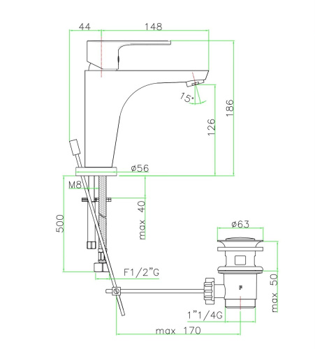 Смеситель Fiore Kera 88NN5515 на раковину черный матовый - фото 2