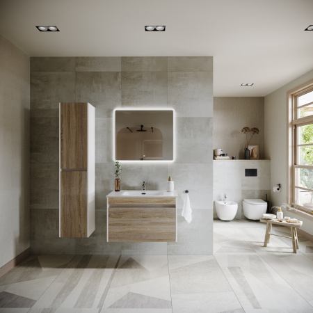 Тумба под раковину Sancos Smart SM80E 79х45х50 подвесная цвет дуб бардолино/белый