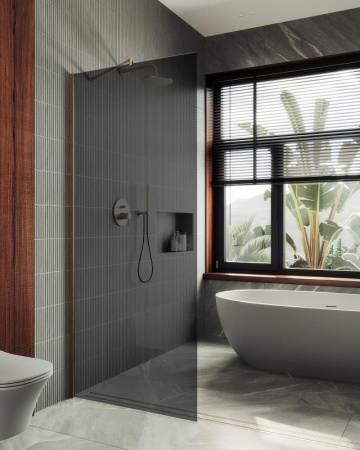 Душевая перегородка Maybah Glass MGD-698-2ш 79х195 стекло тонированное профиль бронза