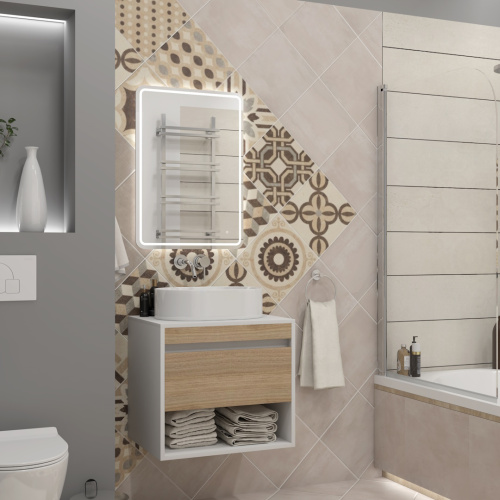 Тумба под раковину Teymi Ritta T60537 55х45х52 подвесная цвет белый/дуб - фото 4