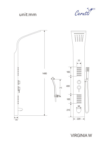 Душевая панель Cerutti SPA CT9990 прямоугольная настенная - фото 3