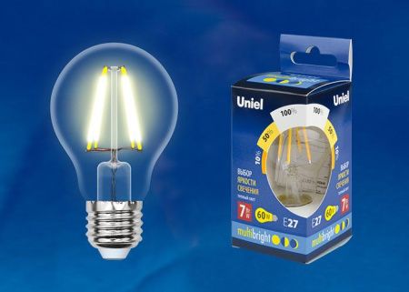 Лампа светодиодная филаментная Uniel Multibright (Мултибригхт) LED-G45-5W/WW/E27/CL/MB GLM10TR картон