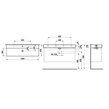 Раковина керамическая Laufen VAL 8.1028.9.000.104.1 120х40 накладная цвет белый 1 отверстие под смеситель