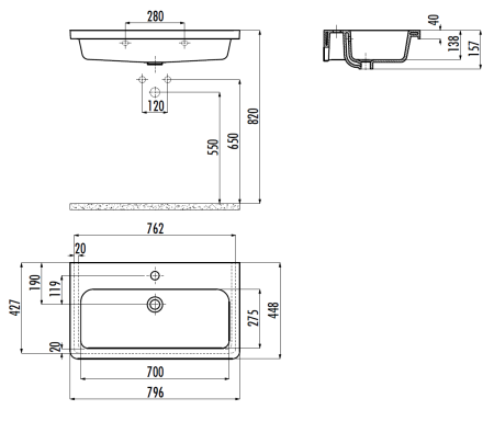 Раковина из сантехнического фарфора Creavit Ipek IP080-00CB00E-0000 80х45 накладная цвет белый 1 отверстие под смеситель