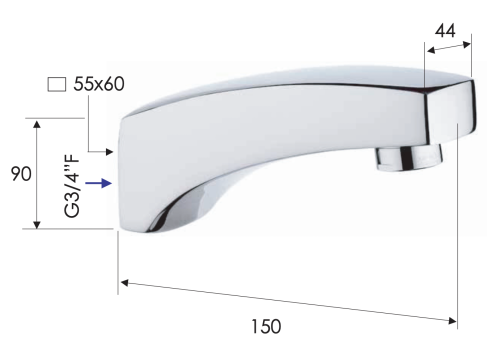 Излив Remer 91 настенный хром - фото 2