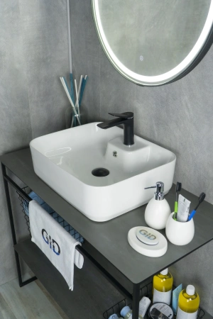 Раковина керамическая Gid Geométrico 51155 50х40 накладная цвет белый 1 отверстие под смеситель