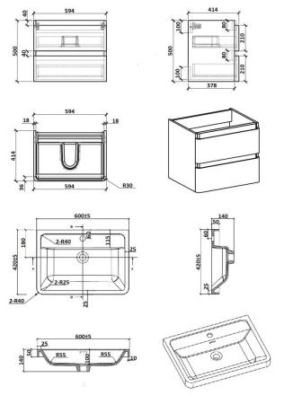 Тумба с раковиной Parly Gucci Gucci60 60х40 подвесная цвет белый