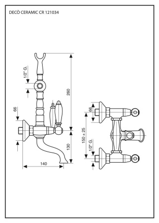 Смеситель для ванны Emmevi Deco Ceramic 121611/BR настенный бронза