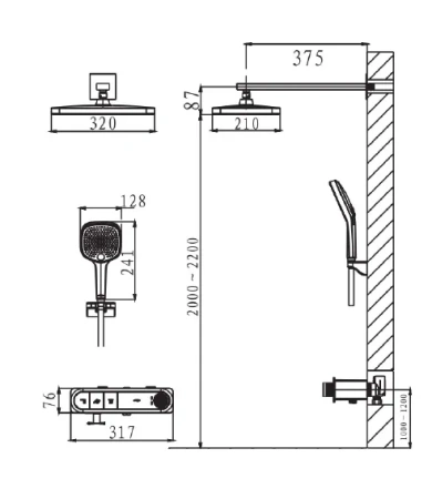 Душевая система Arrow ARQ13869CP встраиваемая в стену с термостатом