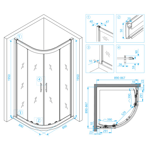 Душевой уголок RGW Hotel 03065199-11 90х90 стекло прозрачное профиль хром глянцевый без поддона - фото 2
