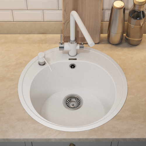 Кухонная мойка Uperwood Quartz Premium UPD-01 3910202100 51x51 цвет белый матовый - фото 4