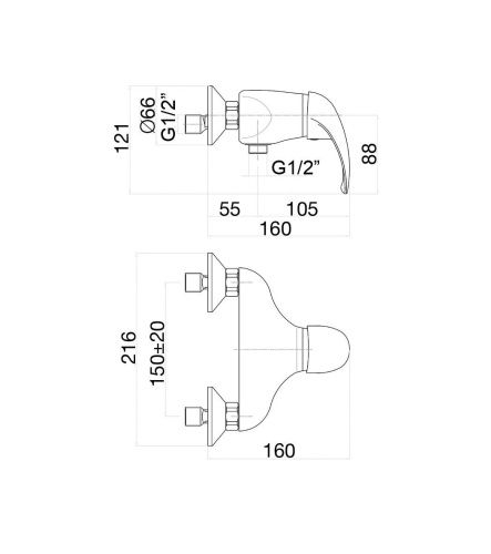 Смеситель для ванны и душа Fiore 43CR1600 настенный хром - фото 3