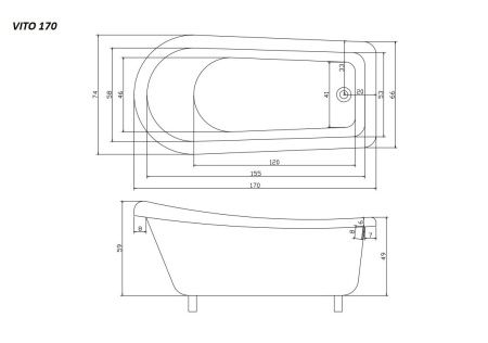 Ванна акриловая Cerutti SPA CT9321 170х75 отдельностоящая асимметричная с ножками