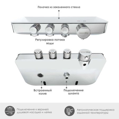 Смеситель для ванны и душа Wasserkraft 8599 Thermo настенный белый/хром с термостатом