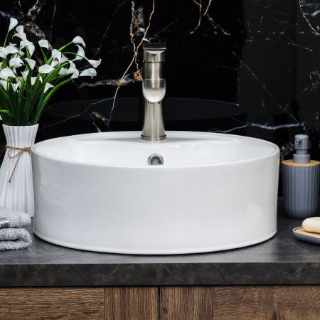 Раковина из сантехнического фарфора Melana 7026-805 50х50 накладная цвет белый 1 отверстие под смеситель