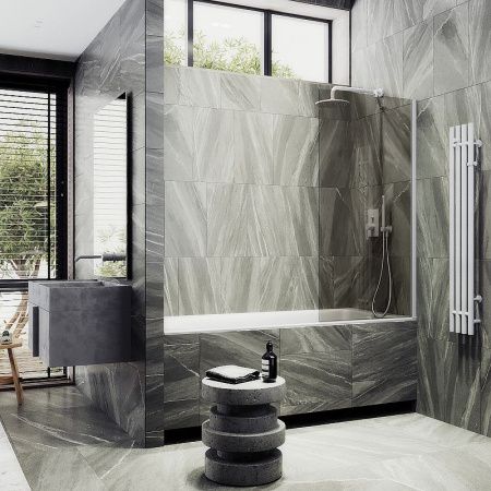 Душевая шторка на ванну Maybah Glass MGV-66-1ш 40х140 стекло тонированное профиль белый ориентация универсальная