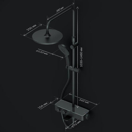 Душевая стойка Am.Pm Inspire V2.0 F0750A522 настенная цвет черный с термостатом