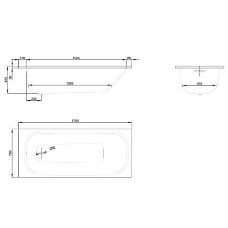 Ванна стальная Bette Form 2949-000 AD PLUS 175х75 встраиваемая прямоугольная без ножек