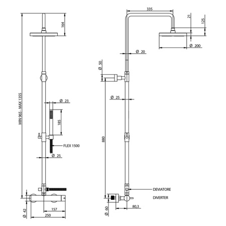 Душевая стойка Bongio T Minimix 32537NE0D настенная черный матовый