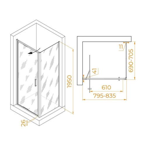 Душевой уголок RGW Stilvoll 703214587-11 80х70 стекло прозрачное профиль хром без поддона - фото 5