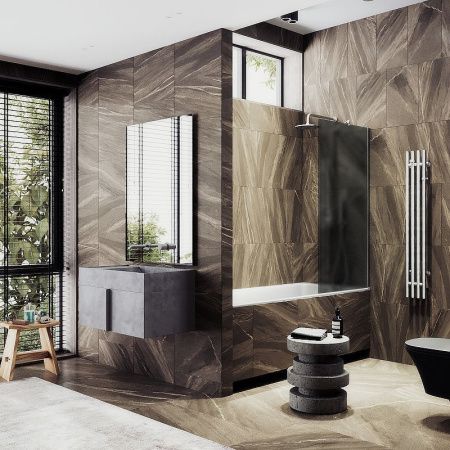 Душевая шторка на ванну Maybah Glass MGV-251-5ш 30х140 стекло тонированное профиль хром ориентация универсальная