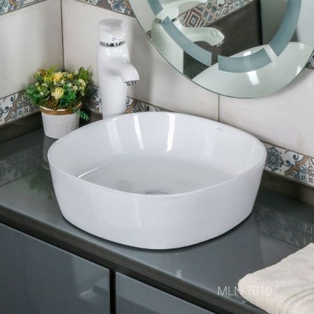 Раковина из сантехнического фарфора Melana 78107-805 40х40 накладная цвет белый без отверстий под смеситель