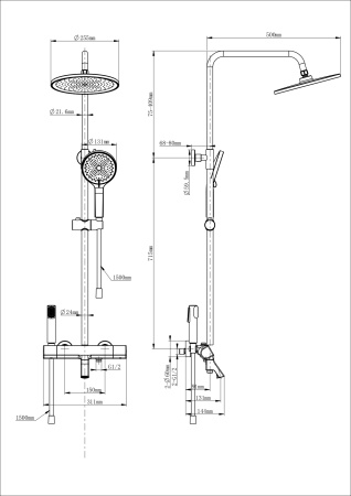 Душевая стойка Wonzon & Woghand The one WW-B3094-BG настенная цвет золото с термостатом