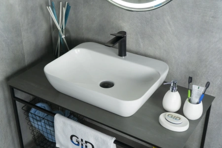 Раковина керамическая Gid Geométrico 51184 60х40 накладная цвет белый 1 отверстие под смеситель