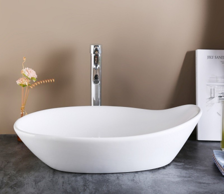 Раковина из санфаянса CeramaLux 9052 66х38 накладная цвет белый