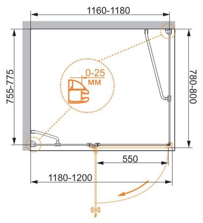 Душевой уголок Cezares VERONA VERONA-W-AH-1-120/80-P-Cr-L 120х80 стекло рифленое профиль хром без поддона