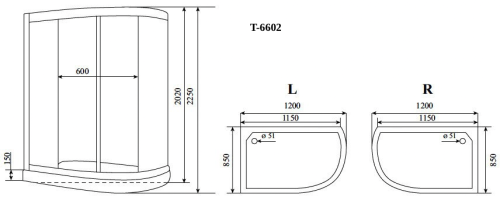 Душевая кабина Timo Standart T-6602SLF 120х85 асимметричная с крышей ориентация левая - фото 2