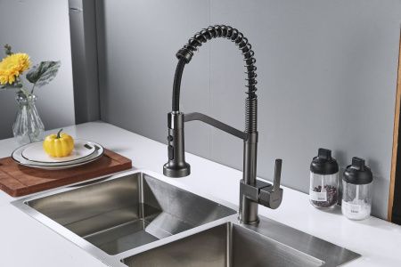 Смеситель для кухни Shevanik S963T на мойку оружейная сталь