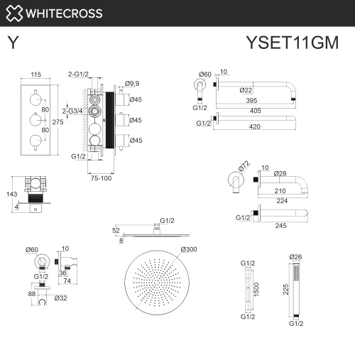 Душевая система Whitecross Y gunmetal YSET11GM встраиваемая - фото 3