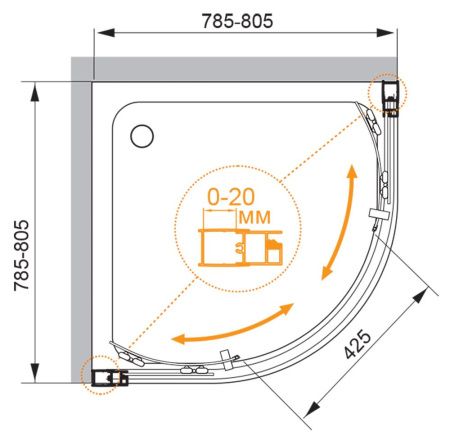 Душевой уголок Cezares MOMENTO MOMENTO-R-2-80-C-Cr 80х80 стекло прозрачное профиль хром без поддона
