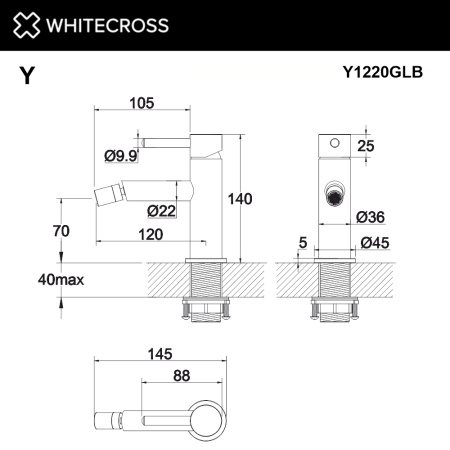 Смеситель Whitecross Y brushed gold Y1220GLB на биде золото брашированное