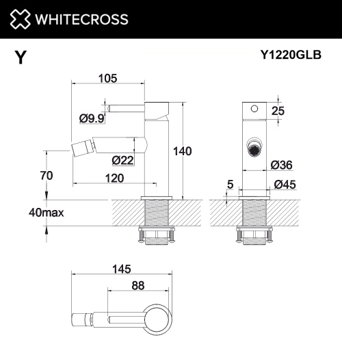 Смеситель Whitecross Y brushed gold Y1220GLB на биде золото брашированное - фото 3