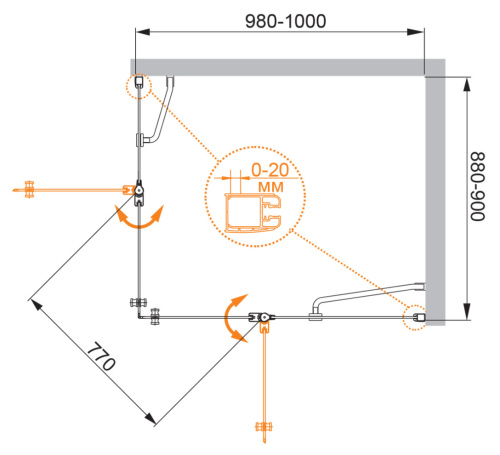 Душевой уголок Cezares ELENA ELENA-W-AH-2-100/90-P-Cr-R 100х90 стекло рифленое профиль хром глянцевый без поддона - фото 5
