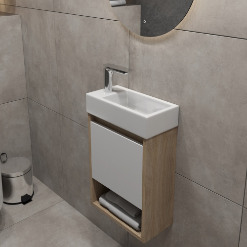 Тумба под раковину Teymi Nura T60535 36х18х48 подвесная цвет дуб/белый - фото 4