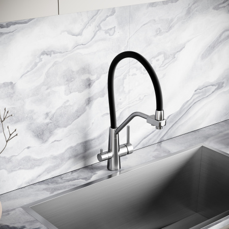 Смеситель для кухни Sancos Nolia SC12003SS на мойку нержавеющая сталь/черный