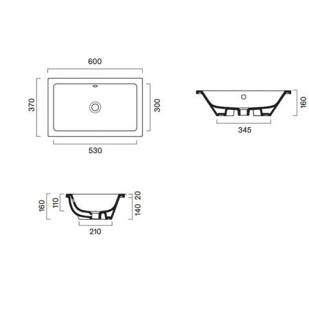 Раковина керамическая Catalano Zero 124610001 60 см встраиваемая цвет белый без отверстий под смеситель