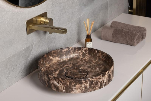 Раковина из искусственного камня Boheme Corian 801-ED 40х40 накладная цвет коричневый мрамор - фото 3