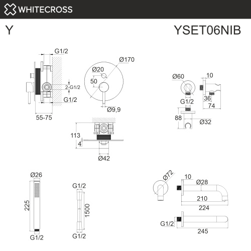 Смеситель Whitecross Y brushed nickel YSET06NIB встраиваемый никель брашированный - фото 3