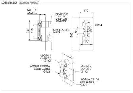 Смеситель для душа Remer Absolute AU92 встраиваемый в стену хром