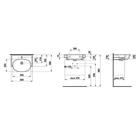 Раковина керамическая Laufen New Classic 8.1385.3.000.104.1 60 см накладная цвет белый 1 отверстие под смеситель