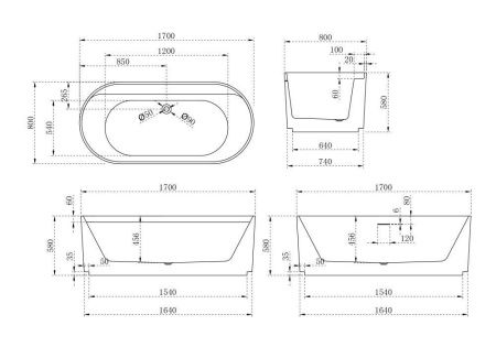 Ванна акриловая Abber AB9444MW 170х80 отдельностоящая овальная с каркасом