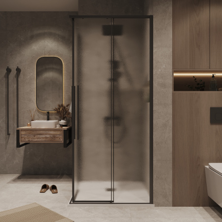 Душевая дверь Grossman Galaxy 1/2.K33.01.10.21.02 100х195 стекло текстурное профиль черный матовый