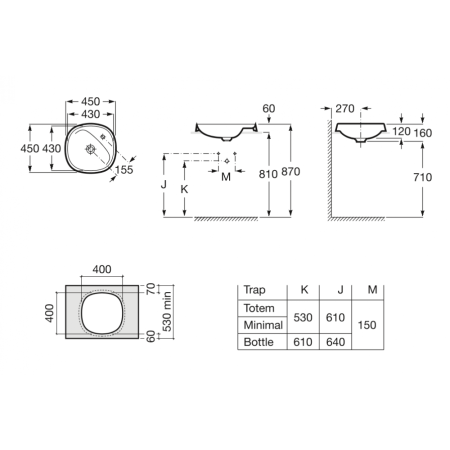 Раковина Roca 73270B7000 40х40 встраиваемая цвет белый
