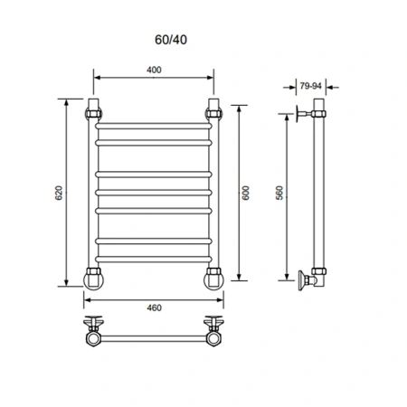 Полотенцесушитель водяной Veconi Voga V6040CH 40х60 хром