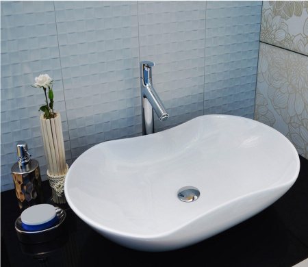 Раковина из санфаянса CeramaLux 9175 66х42 накладная цвет белый